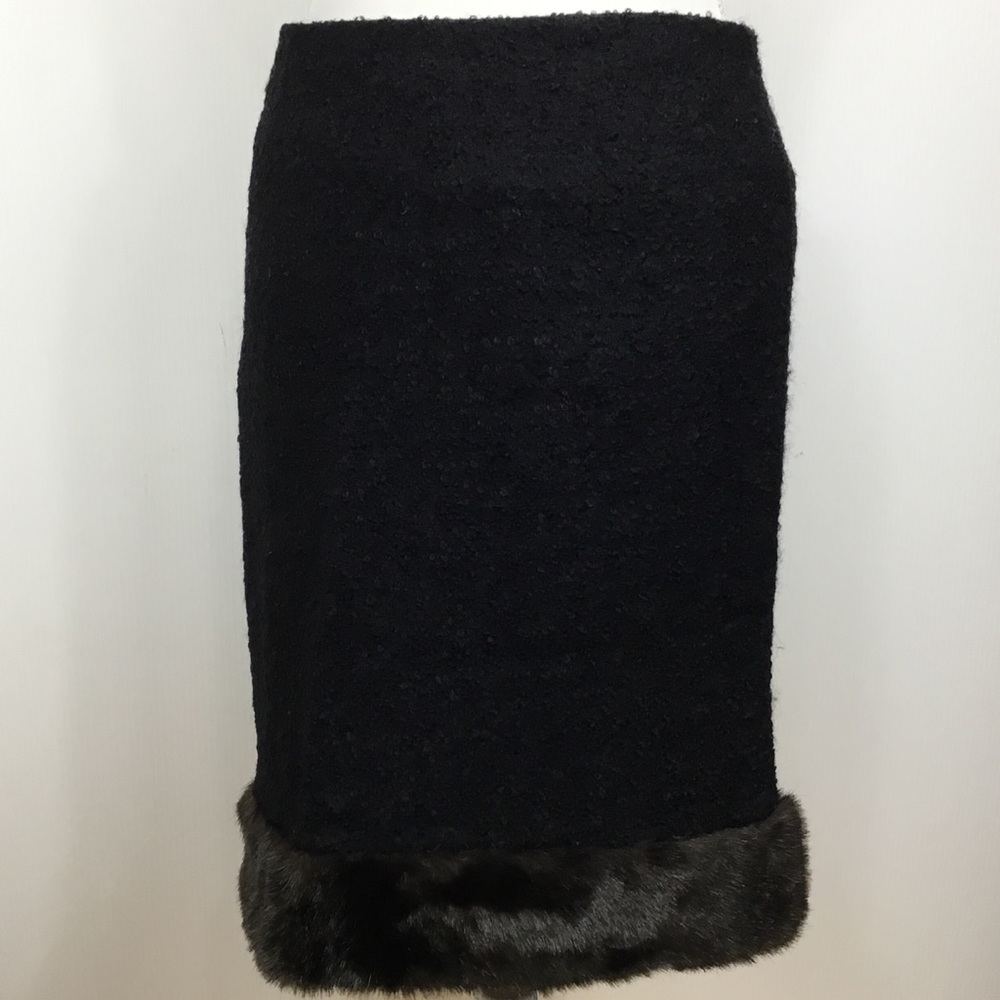 Trina Turk Black Pencil Skirt with Faux Fur Hem